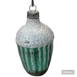 Acorn Snow Covered Mercury Germany Green Frost Glass Christmas Ornament Antique